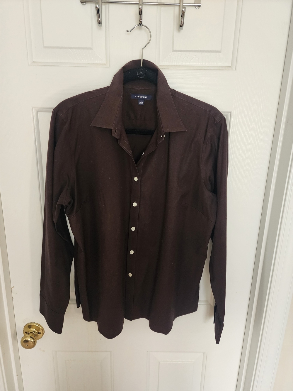 Lands' End Women" Brown Button-Up Shirt
